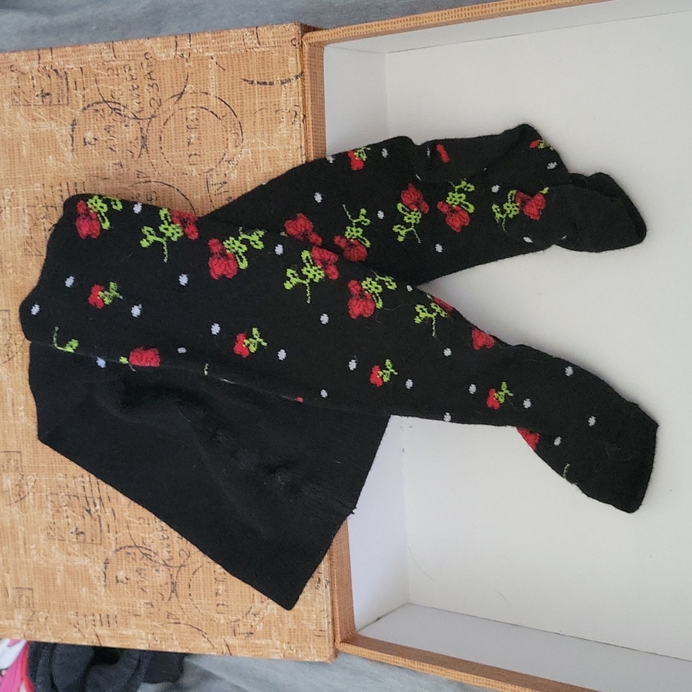 🌻4 for$15🌻 Black tights with white dots and red roses Good used condition